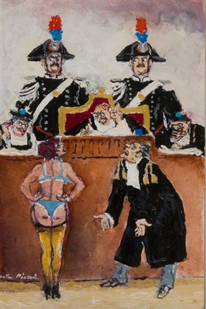 Walter Piacesi, Processino, Tecnica mista su cartone telato, cm. 30x20 Firma...