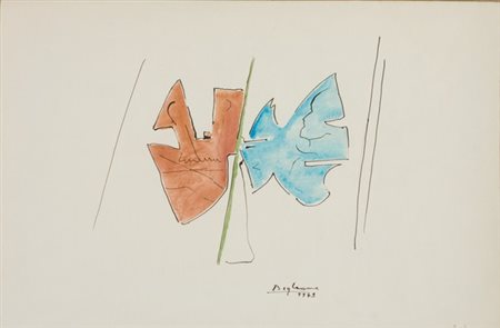 Annibale Biglione, Senza titolo, 1949 Tecnica mista su carta intelata, cm....