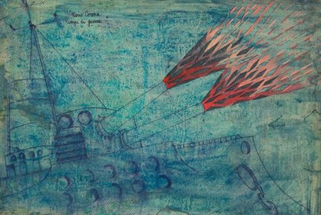 Vittorio Corona, Tempi di guerra, 1935 c.a. Pastelli e tempera su carta...