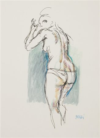 Alberto Sughi, Senza titolo, Tecnica mista su carta, cm. 70x50 Firma in basso...