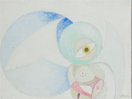 Bruna Gasparini, Albatro sulla luna, Tecnica mista su tela, cm. 30x40 Firma...