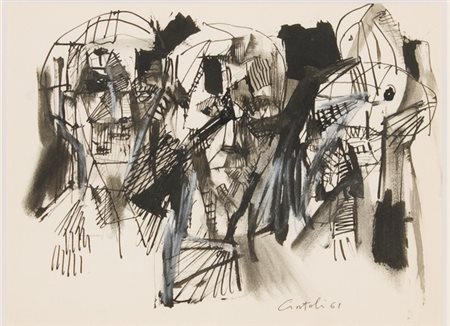 Claudio Cintoli, Senza titolo, 1961 Tecnica mista su carta, cm. 24x31 Firma...