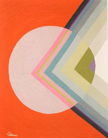 Eugenio Carmi, Sogno sul rosso, 1984 Arazzo lavorato a mano , cm. 148x114...