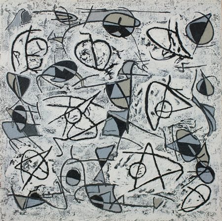 Carlo Calvi, Graffiti, 2002 Tecnica mista su tela, cm. 90x90 Firma in basso a...