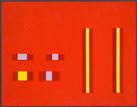 Giancarlo Bargoni, Rapporti, 1967 Tecnica mista e applicazioni su tavola, cm....