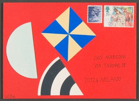 Lucio Del Pezzo, Senza titolo, 1973 Collage su cartone, cm. 13x18 Firma in...