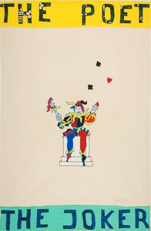 Sarenco, The poet - The joker, 1990 Patchwork originale, cm. 106x70 Firma in...