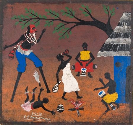 Edward Saidi Tingatinga, Senza titolo, 1970 Tecnica mista su tavola, cm....