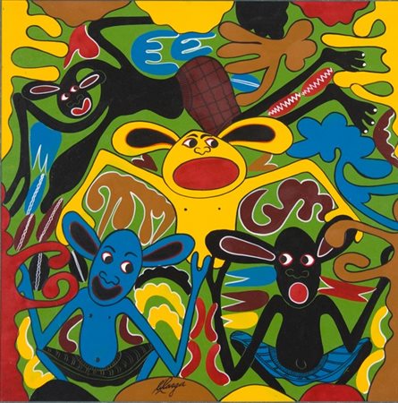 George Lilanga, Marfiki wanapo ongea pamoja hujisikia furaha, 1989 Olio su...