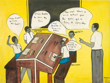 John Nzau, Senza titolo, 1999 Acrilico su tela, cm. 118x157 Firma in basso a...