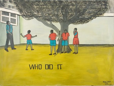 John Nzau, Who did it, 1999 Acrilico su tela, cm. 118x157,5 Firma in basso a...