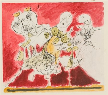 Corneille, Liesse, 1949 Tecnica mista su carta, cm. 50x35 La parte dipinta...