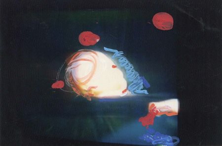 Mario Schifano, Senza titolo, 1990/95 Tecnica mista su foto, cm. 10x15 Firma...