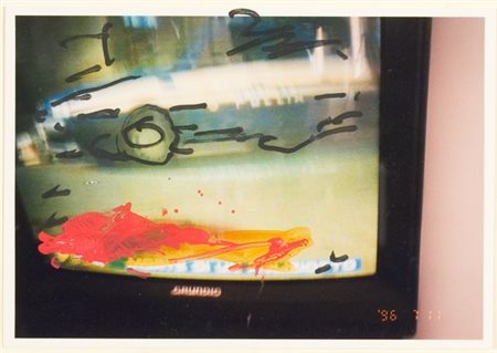 Mario Schifano, Senza titolo, 1990/1997 Tecnica mista su foto, cm. 13x18...