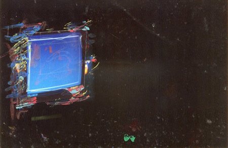 Mario Schifano, Senza titolo, 1990/95 Tecnica mista su foto, cm. 10x15 Firma...