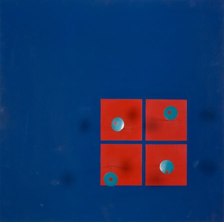 Rafael Martinez, Cerchi in movimento n. 5, 1975 Acciaio,legno e acrilico, cm....