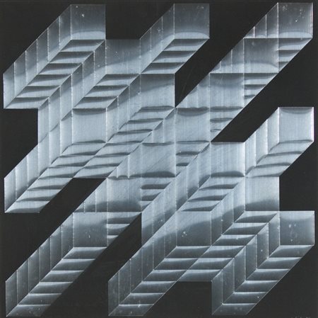 Paolo Scirpa, Senza titolo, 1975 Alluminio su cartone, cm. 41x41 Firma in...