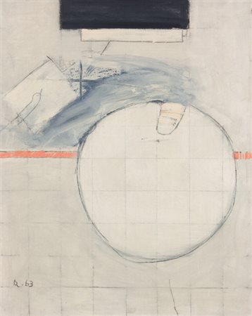 Rodolfo Aricò, Qui e ora, 1963 Olio e tecnica mista su tela, cm. 100x80 Firma...