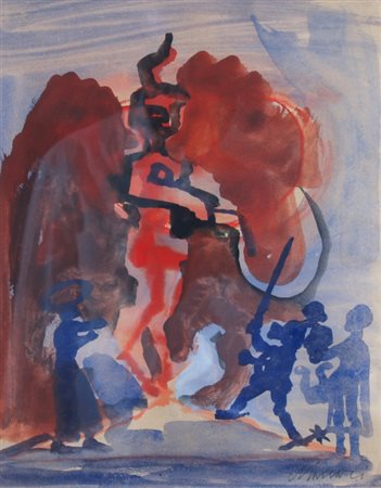 MACCARI MINO (Siena 1898 - Roma 1989) "Duello" Acquerello e tempera su carta...