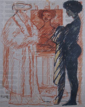 FIUME SALVATORE (Comiso 1915 - Canzo 1997) "Sultano e modella" Pennarello su...
