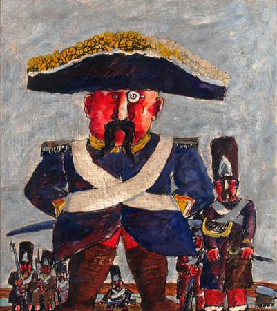 BORGHESE FRANZ (Roma 1941 - Roma 2005) "Niente prigionieri" Olio su faesite...