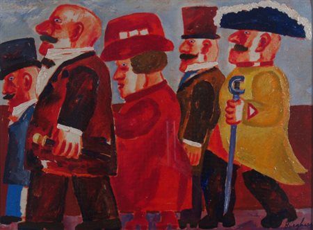 BORGHESE FRANZ (Roma 1941) "Personaggi" Olio su tela cm. H: 30.00 L: 40.00...