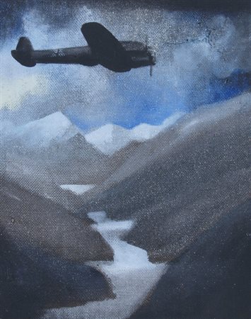 PIGNATELLI LUCA (Milano 1962) "Aereo e montagne" 2004 Olio su tela...