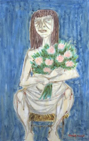 MIGNECO GIUSEPPE (Messina 1908 - Milano 1997) "Donna seduta con mazzo di...