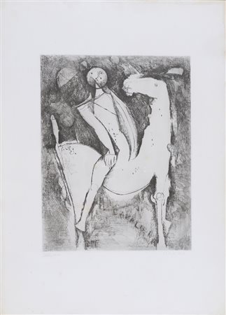 MARINI MARINO (1901 - 1980) Il cavaliere. Acquaforte. Cm 49,00 x 68,00....