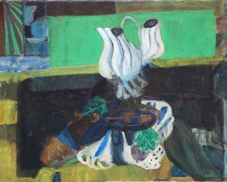 CASSINARI BRUNO (1912 - 1992) Natura morta. 1950. Tecnica mista su tela. Cm...