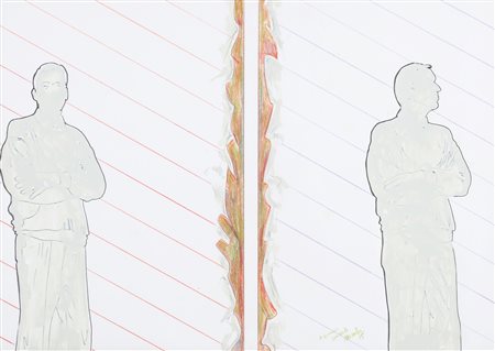 MAMBOR RENATO (n. 1936) A braccia conserte. 1995. Tecnica mista su carta. Cm...