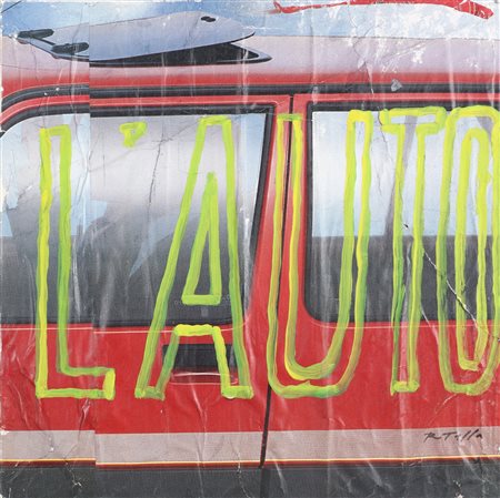 ROTELLA MIMMO (1918 - 2006) L'auto. 1989. Decollage su tela. Cm 50,00 x...
