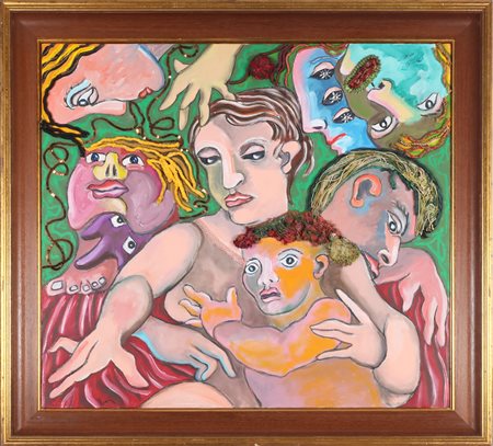 BAJ ENRICO (1924 - 2003) Personaggi. 1988. Acrilico e collage su tela. Cm...