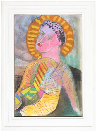 CHIA SANDRO (n. 1946) Santo. 1993. Tecnica mista su carta su tela. Cm 74,00 x...