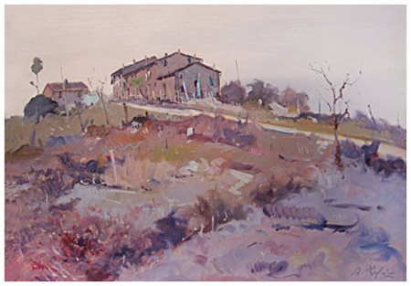 ALFONSO PAPI Castellina Marittima 1931 Collina livornese Olio su faesite 50 x...