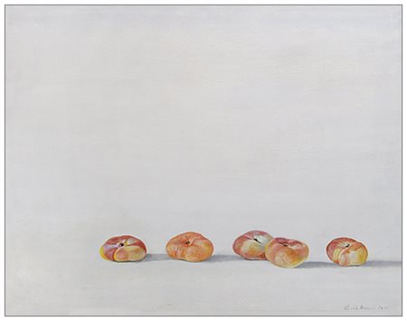 CLAUDIO BONICHI Novi Ligure 1943 5 pesche tabacchiere 2001 Olio su tela 50 x...