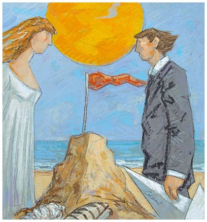 GIAMPAOLO TALANI San Vincenzo 1955 Il castello di sabbia T.m. su cartone 35 x...