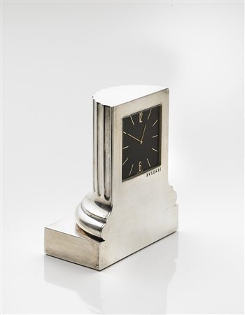 BULGARI Orologio da appoggio in argento a forma di colonnaAnni '90Cassa...