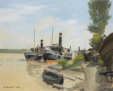 Alfonso Corradi (Castelnovo di Sotto 1889 - Milano 1972)"Cantiere presso il...