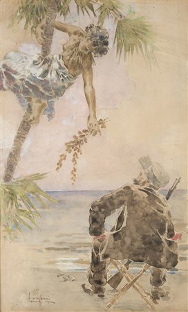 Luigi Conconi (Milano 1852 - Milano 1917)"Il sogno del legionario"acquerello...