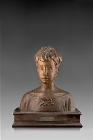 Ignoto "Fanciullo" mezzobusto in legno (h cm 42) poggiante su base in...