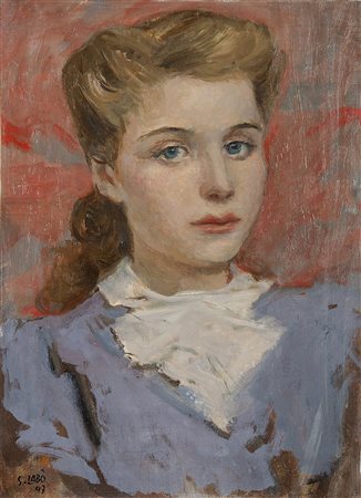 Savinio Labò (Milano 1899 - 1976)"Ritratto femminile" '47olio su tela (cm...