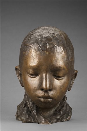 Vincenzo Gemito (Napoli 1852 - 1929)"Testa di bambino" scultura in bronzo (h...