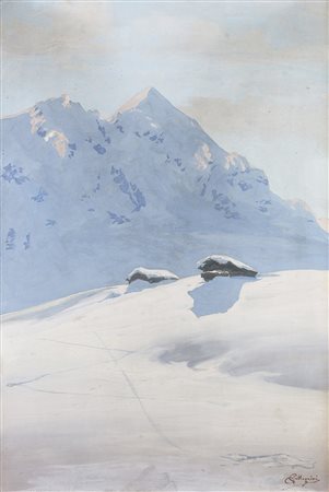 Carlo Pellegrini (Albese con Cassano 1866 - 1937)"Paesaggio innevato con la...
