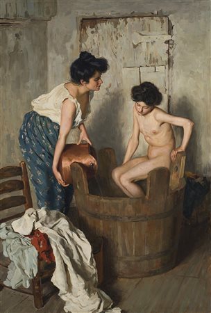 Firma indecifrata"La toilette" 1906olio su tela (cm 140x95)Firmato, datato e...