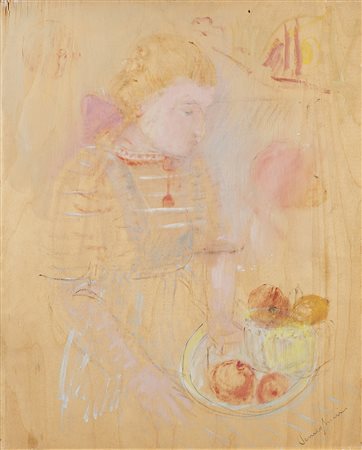 Pio Semeghini (Quistello 1878 - Verona 1964)"Merenda"olio su compensato (cm...