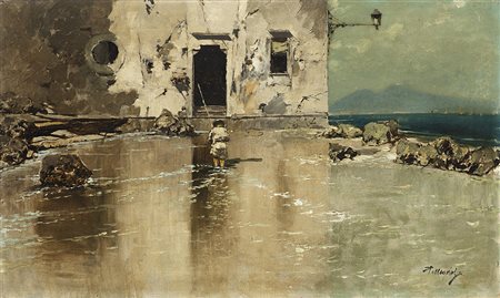 Riccardo Pellegrini (Milano 1863 - Crescenzago 1934)"Paesaggio costiero con...