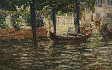 Pietro Fragiacomo (Trieste 1856 - Venezia 1922)"Canale veneziano con condola"...