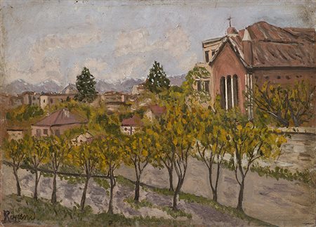 Enrico Reycend (Torino 1855 - 1928)"Villa della Regina" olio su cartone (cm...
