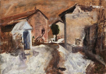 Guido Tallone (Bergamo 1894 - Alpignano 1967)"Scorcio di paese con la neve"...